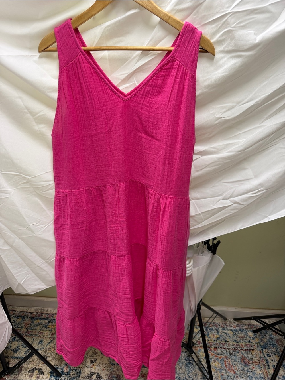 Sonoma Bright Pink Tiered V‑Neck Maxi Dress